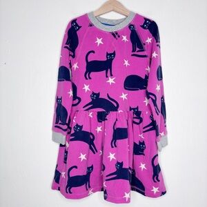Mini Boden Pink Sweatshirt Black Cat Long Sleeve Dress Size 7-8yrs